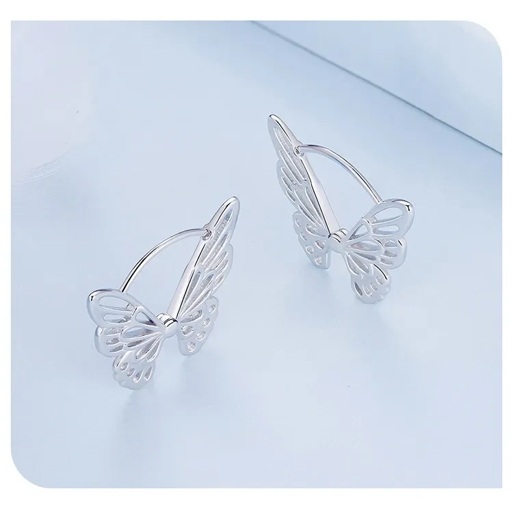S925 Simple Butterfly Platinum Hollow Light Personality All-matching