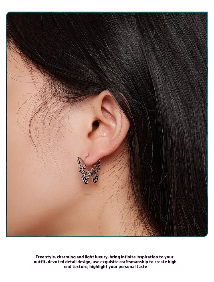 S925 Simple Butterfly Platinum Hollow Light Personality All-matching