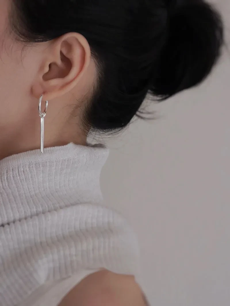 Sterling Silver Tassel Ear Clip Earrings Minimalist High Sense