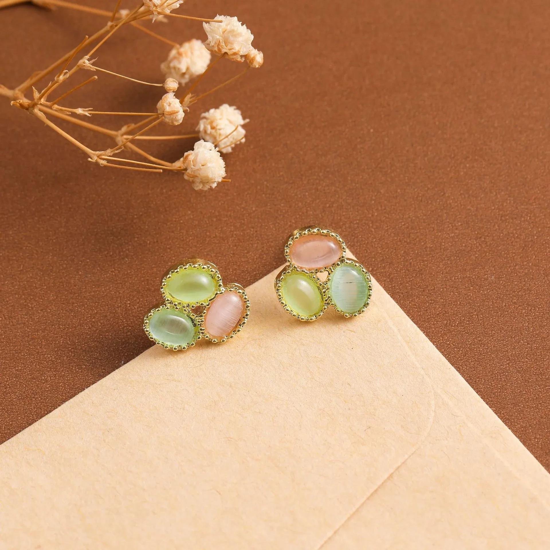 Three Colors Opal Earrings 925 Silver Stud Earrings