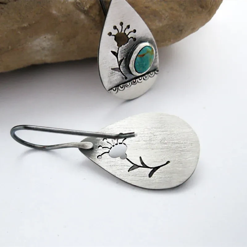 Water Drop Hollow Retro Flower Earrings