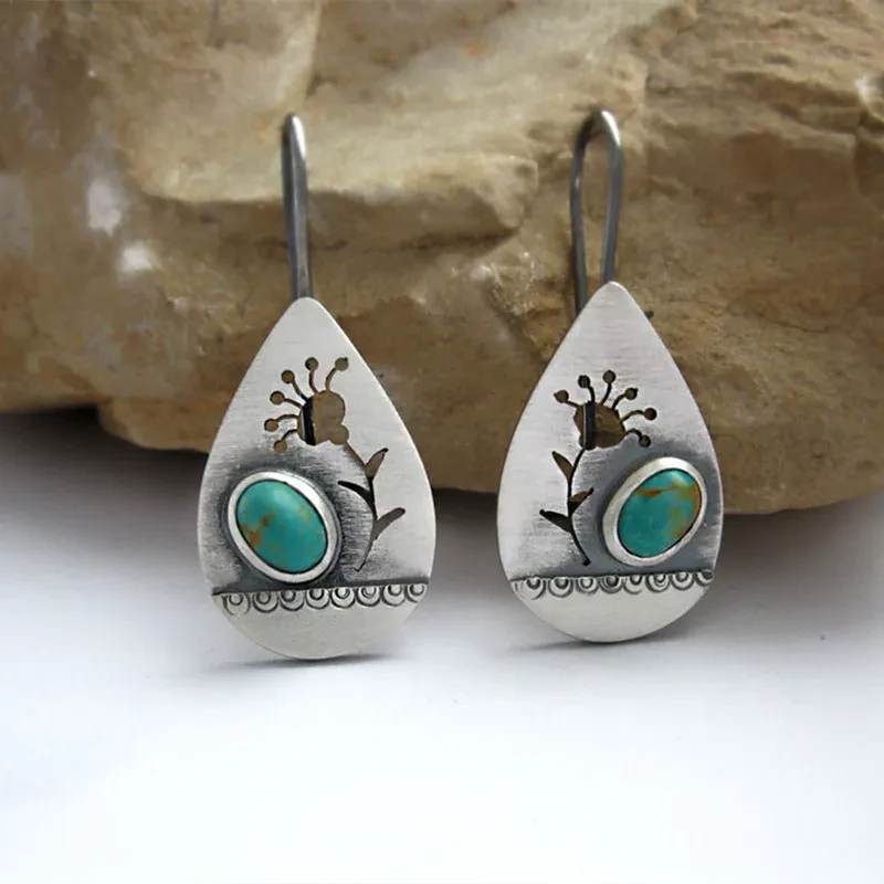 Water Drop Hollow Retro Flower Earrings