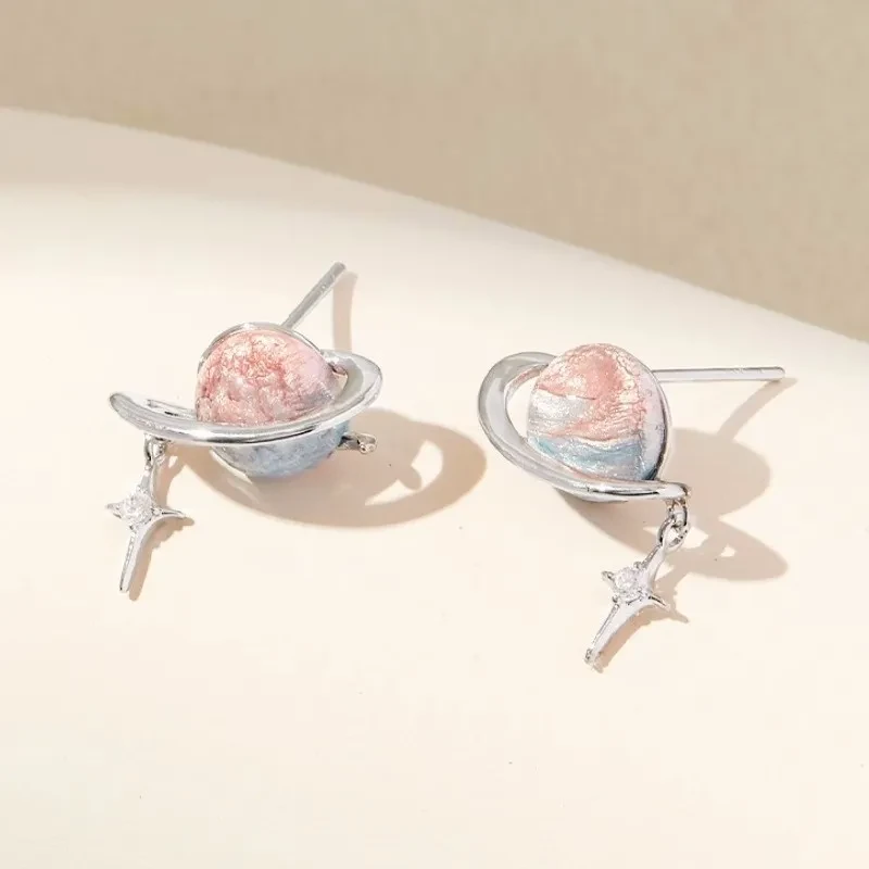 Blue Gradient Starry Sky Silver Stud Earrings