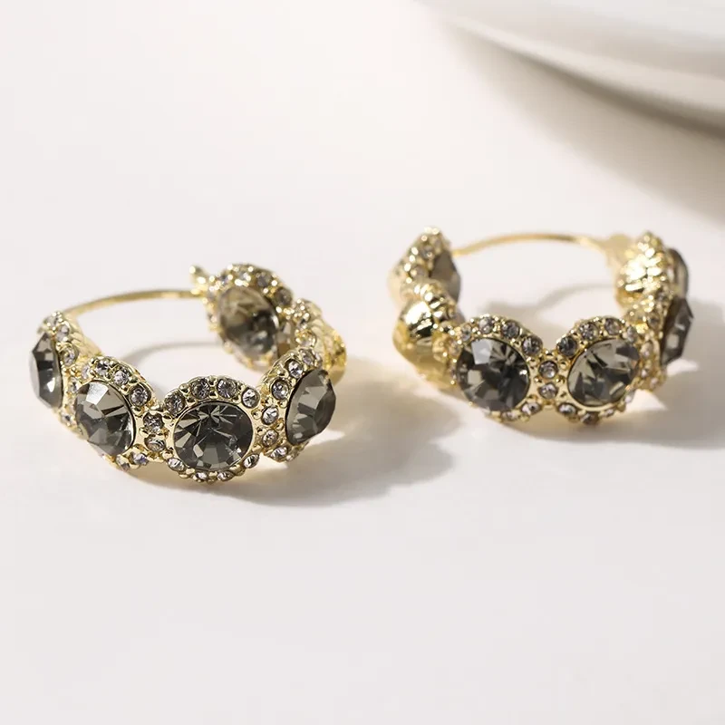 High-grade Gray Diamond Ring Ear Clip Earrings For Women