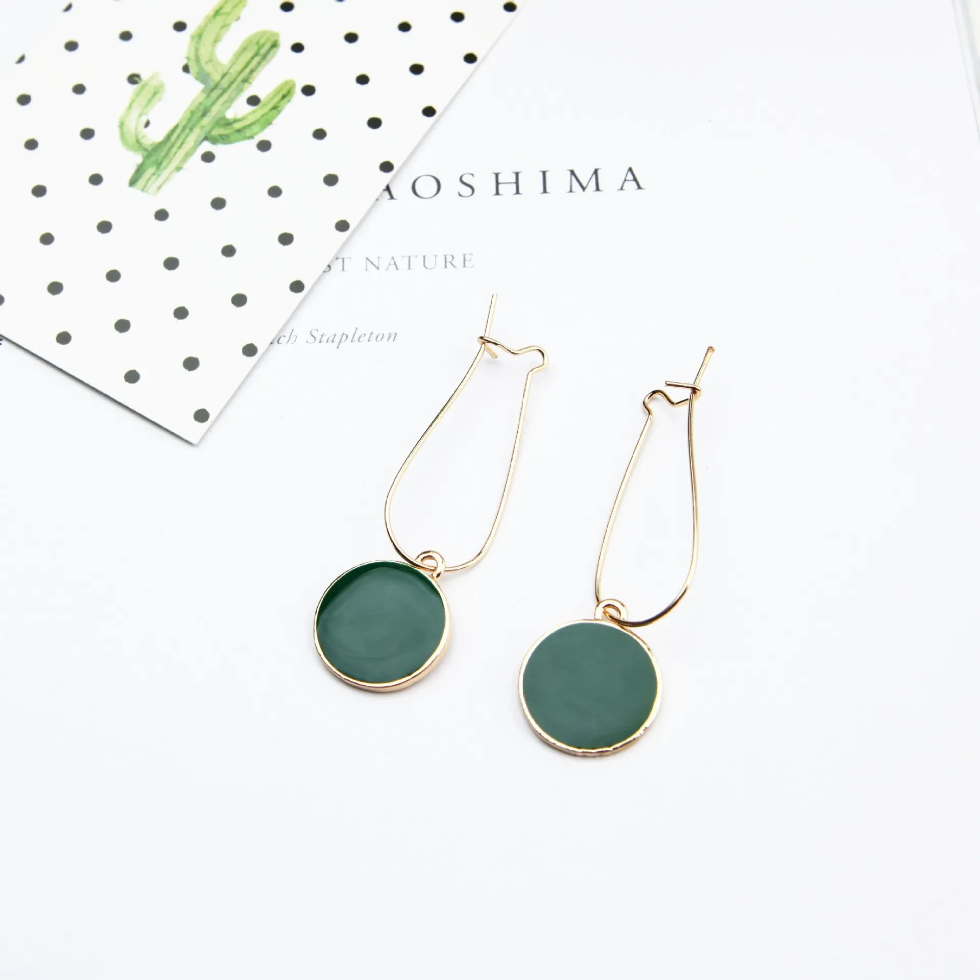 Korean Fashion Dripping Stud Earrings Green Circle