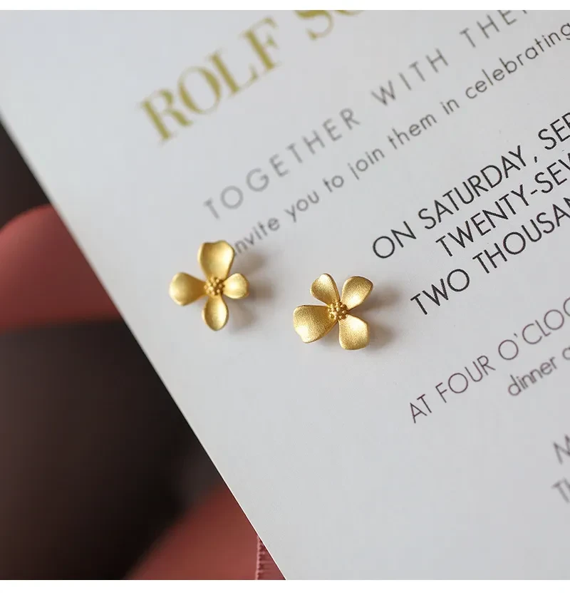 S999 Sterling Silver Gold Flower Stud Earrings