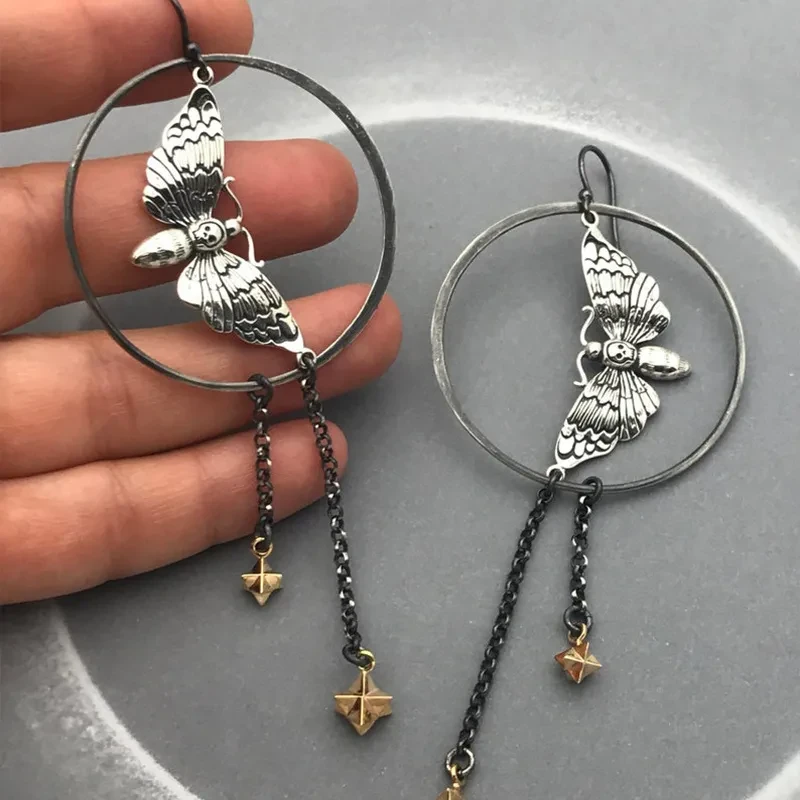 Skull Moth Pendant Earrings For Women