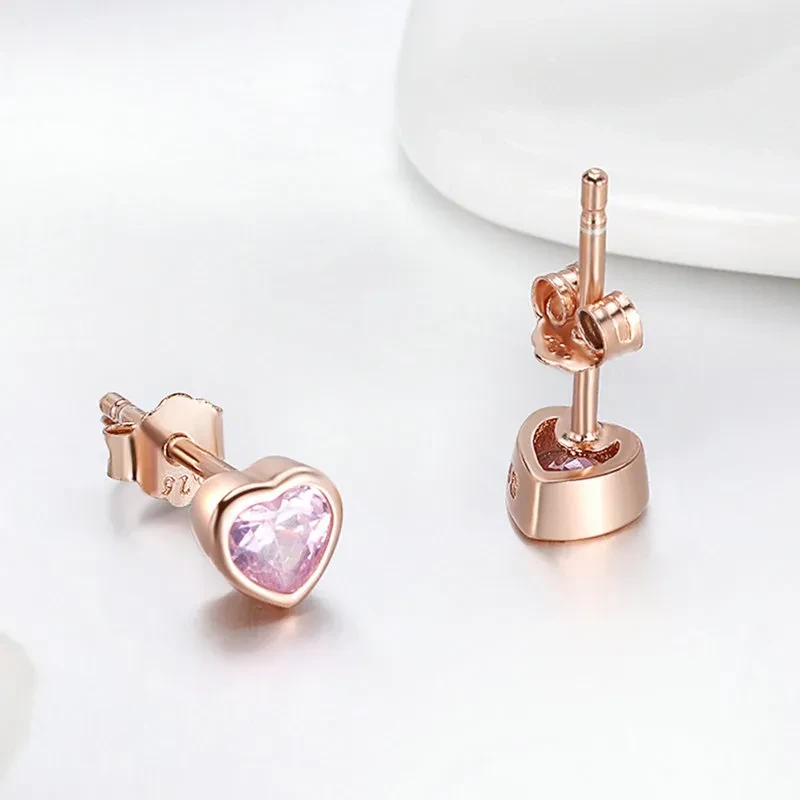 Sterling Silver Bright Heart-shaped Zirconium Diamond Cute Earrings