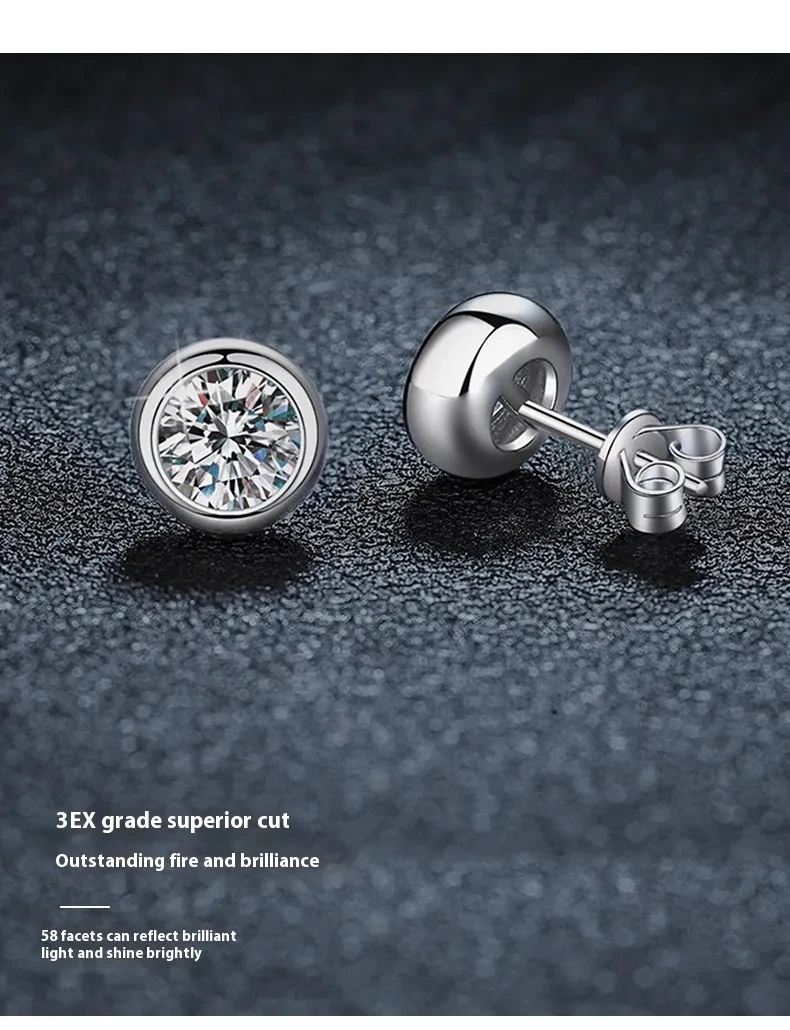 S925 Sterling Silver Classic Bubble Round Beads Moissanite Earrings