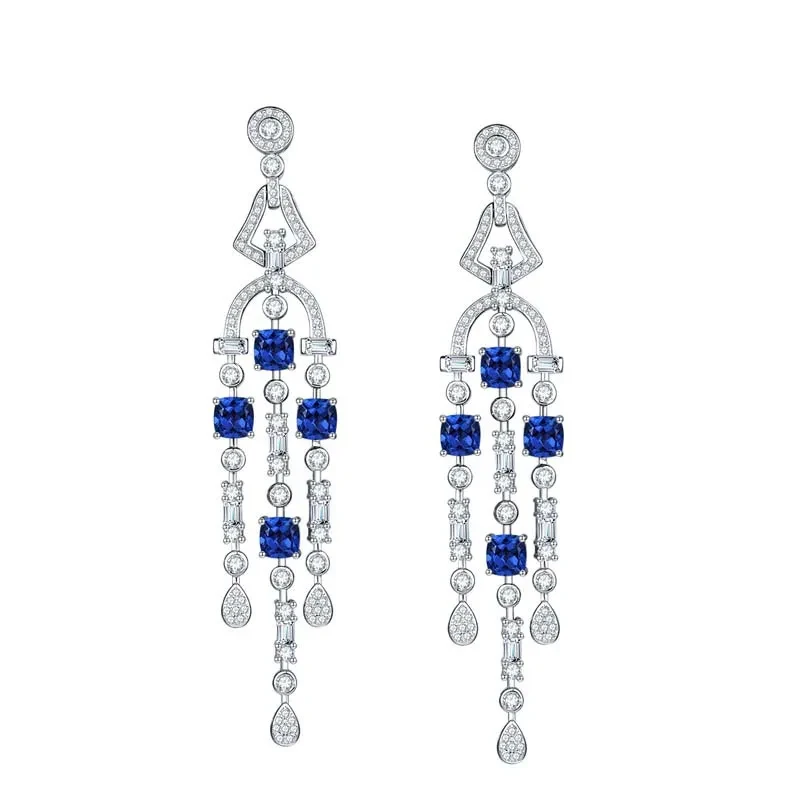 Sapphire 925 Silver Plated Ladies Tassel Eardrops