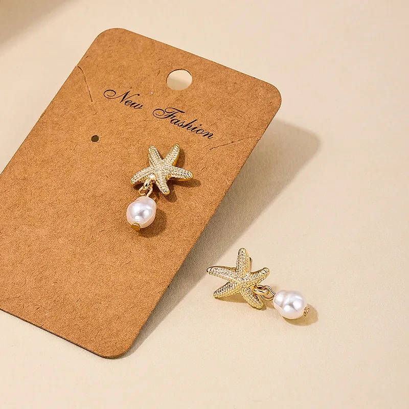 Metal Starfish Pearl Tassel Women's Earrings