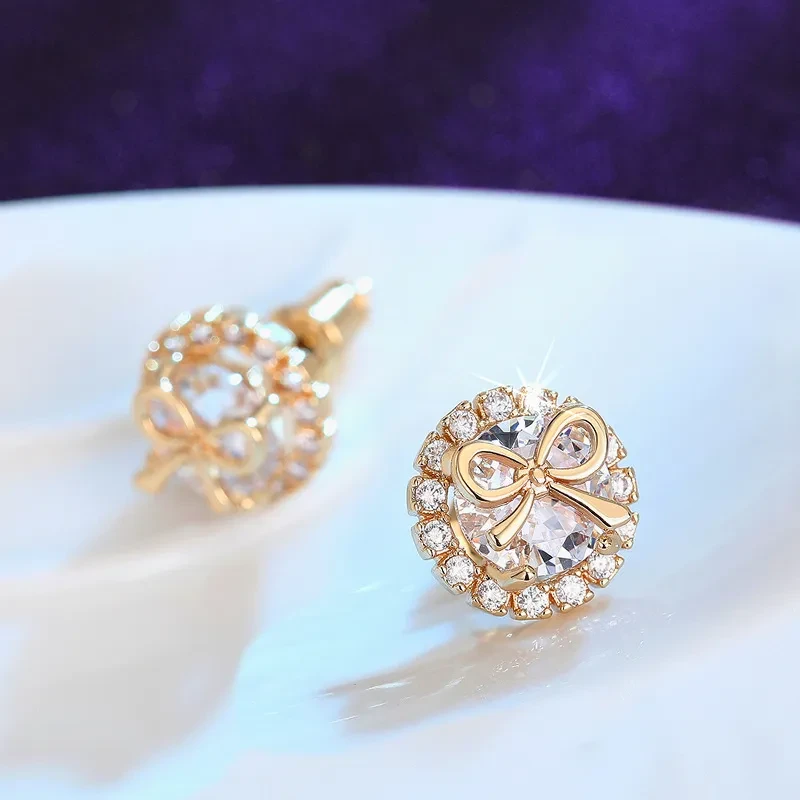 Bow Stud Earrings Sweet Accessory Micro Inlaid Zircon