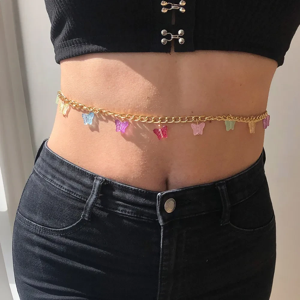 Butterfly Pendant Chain Sequin Waist Chain