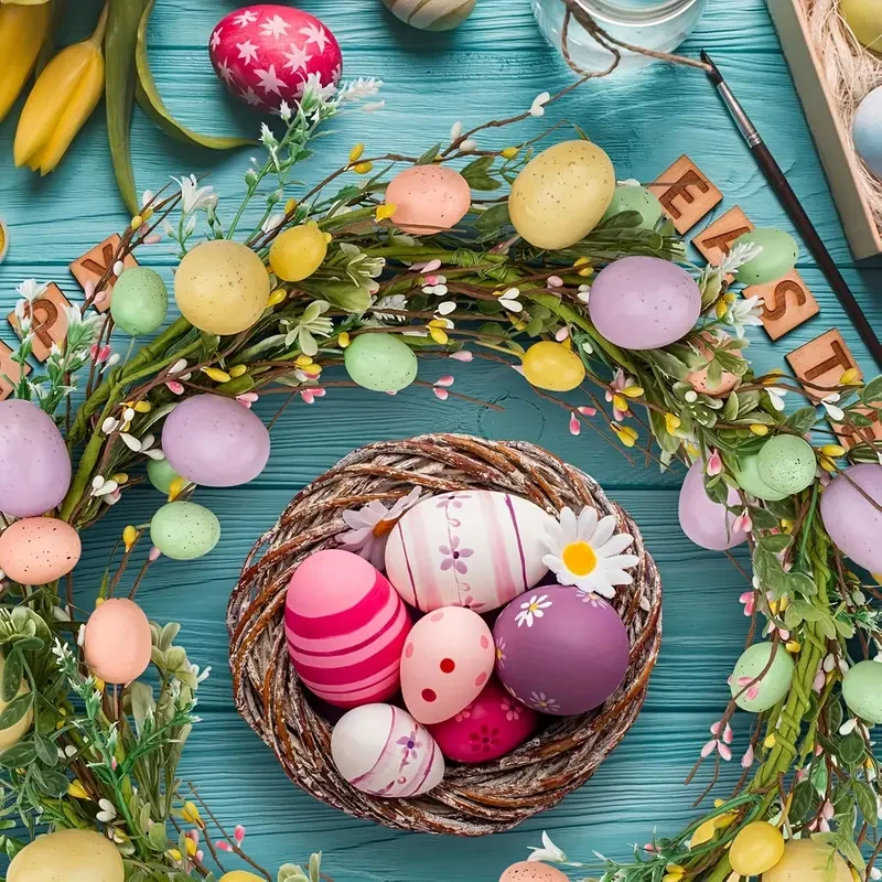 Rustic Spring Vine Wreath with Colorful Easter Eggs