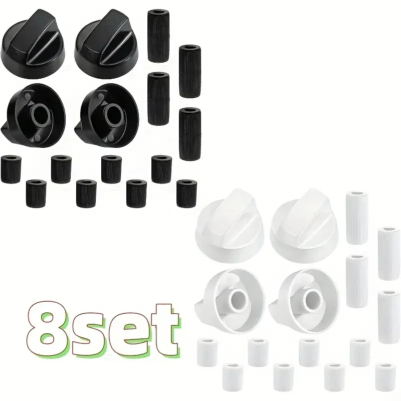 4pcs Black & 4pcs White Control Knobs with 12 Adapters Each