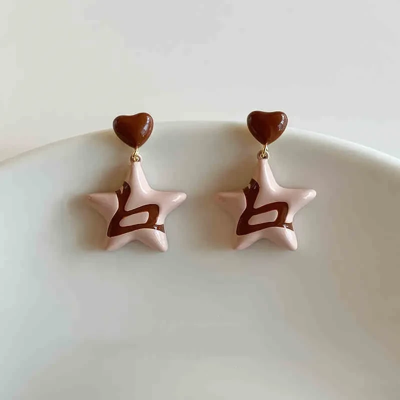 Brown Five-pointed Star Temperament Unique Earrings
