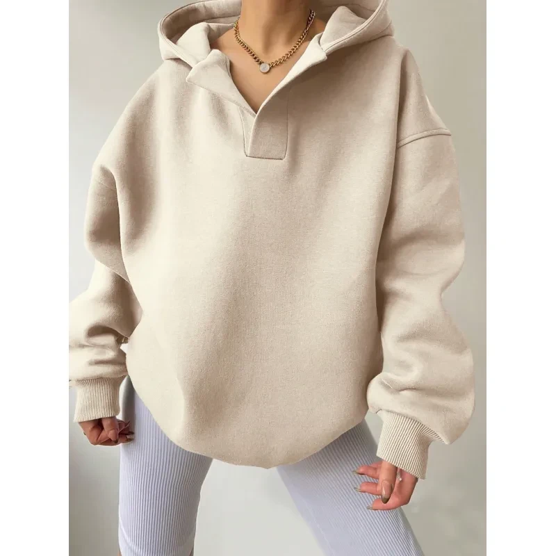Women's Solid Color Hoodies Long Sleeve Hooded Solid Color Loose Sweater