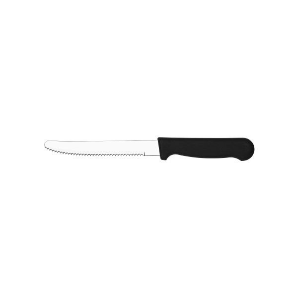 12 Pack Black Handle Rounded Tip Steak Knife - Tablekraft