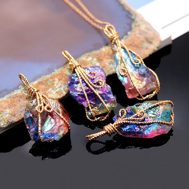 Irregular Crystal Pendant Colored Gemstone Handmade