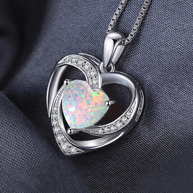 Heart-shaped synthetic opal fashion pendant