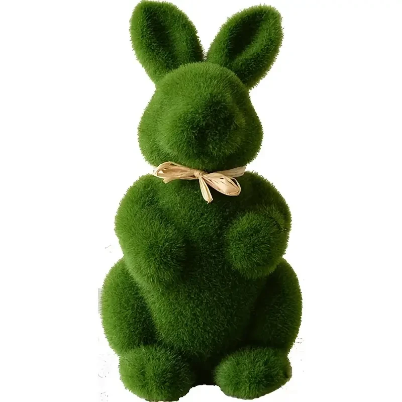 Easter Decoration Bunnies: Moss-Finished Resin Rabbit Figurine