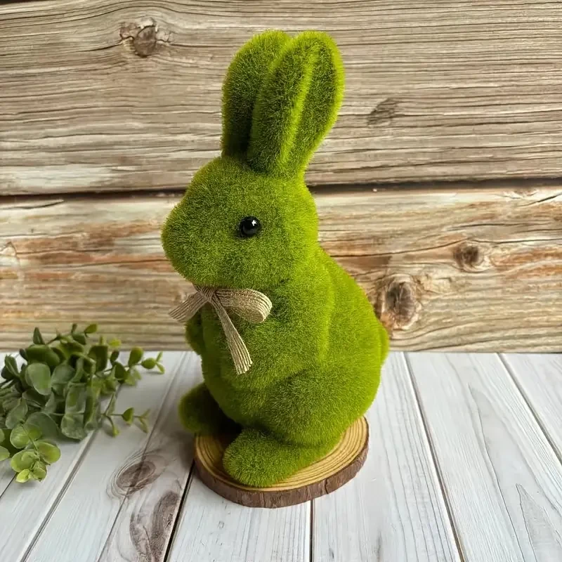 Easter Decoration Bunnies: Moss-Finished Resin Rabbit Figurine