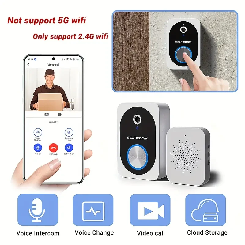 Smart Visual Dingdong Doorbell - WiFi, HD Night Vision, Two-Way Call, Cloud Storage