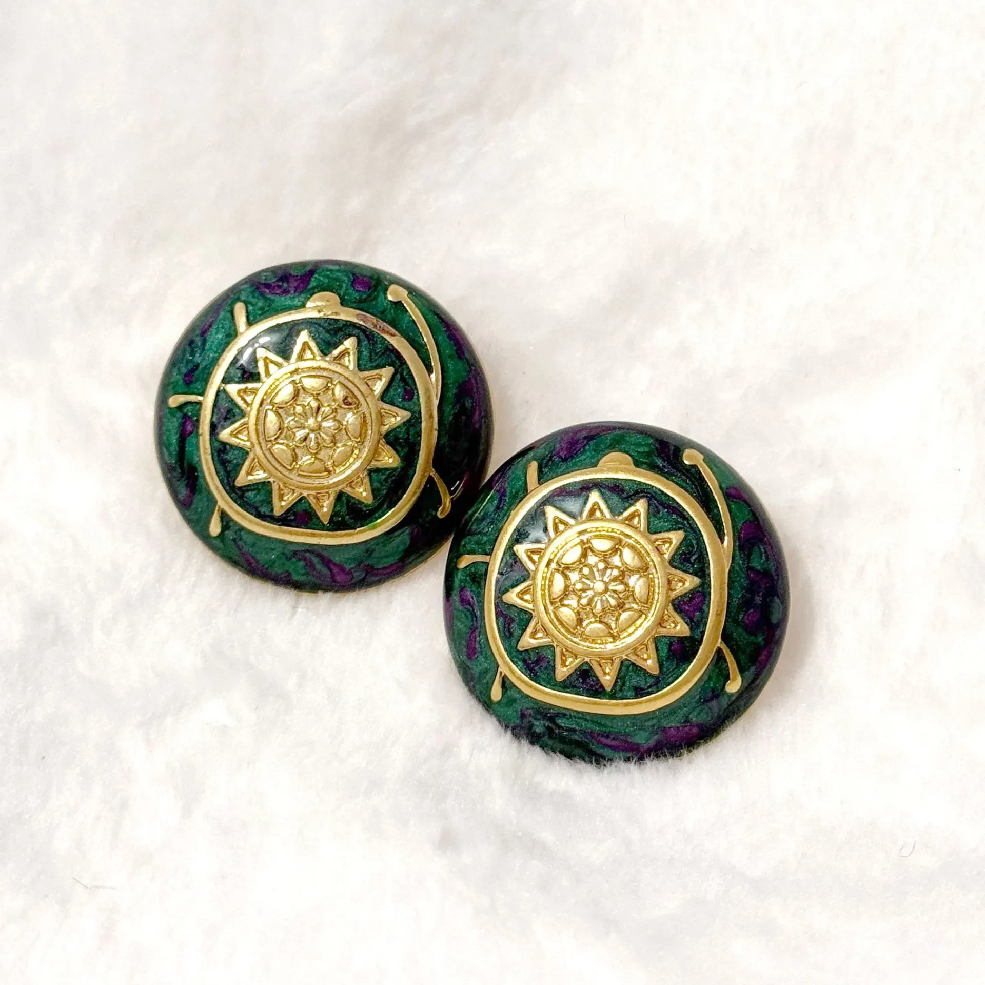 Gilding Ornament Four-leaf Clover Drop Oil Enamel Ear Studs