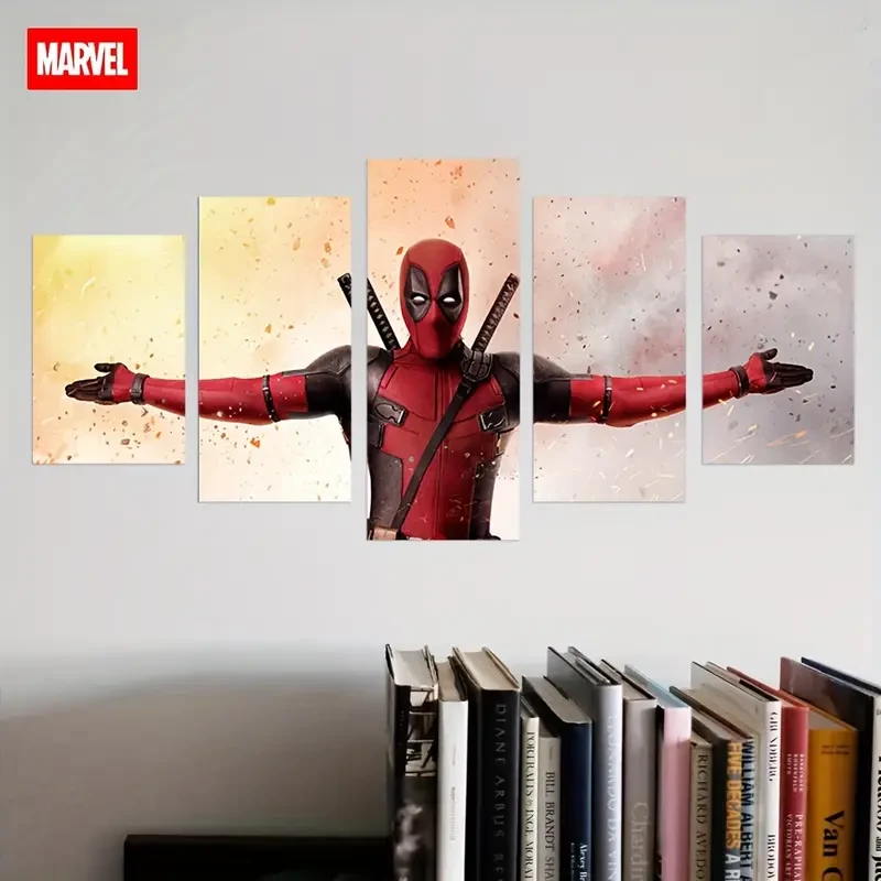 5pcs Marvel Deadpool Canvas Art Set - Frameless Cartoon Wall Decor