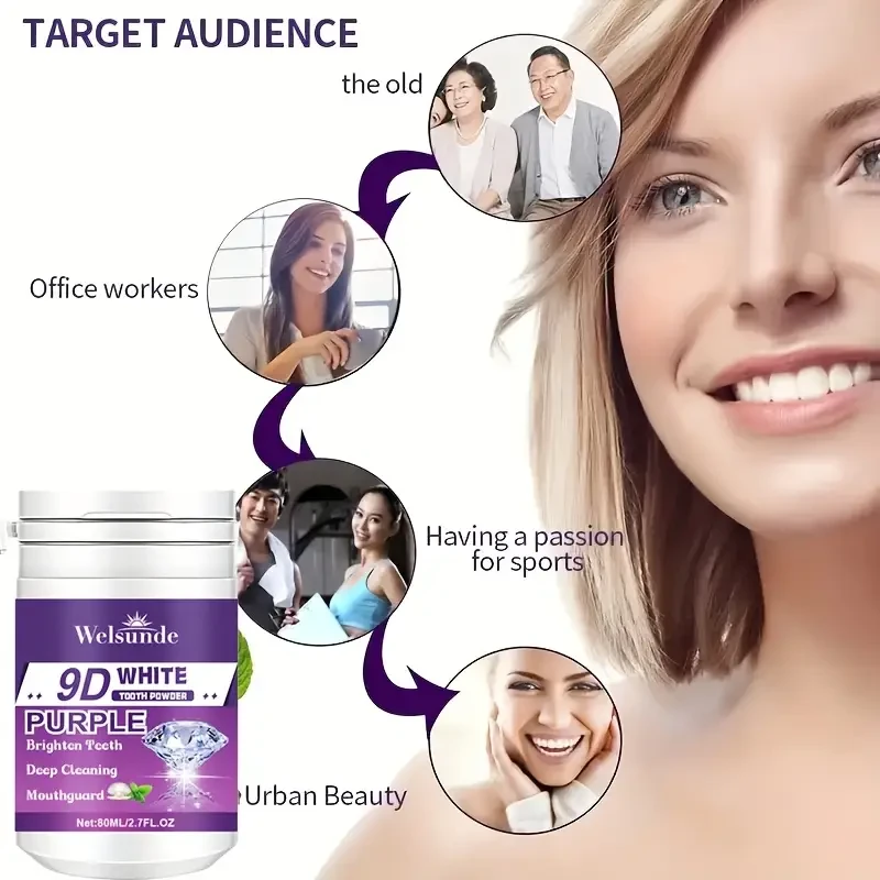 2pcs WELSUNDE 9D White Purple Teeth Whitening Powder