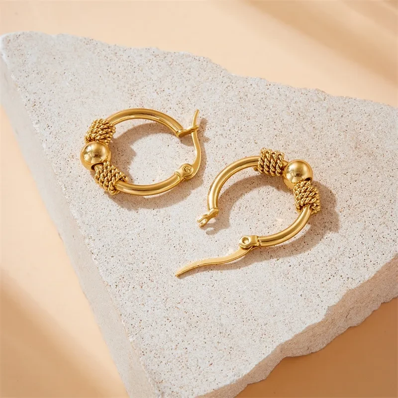 Round Geometric Beaded Earrings Stylish Retro Minimalism