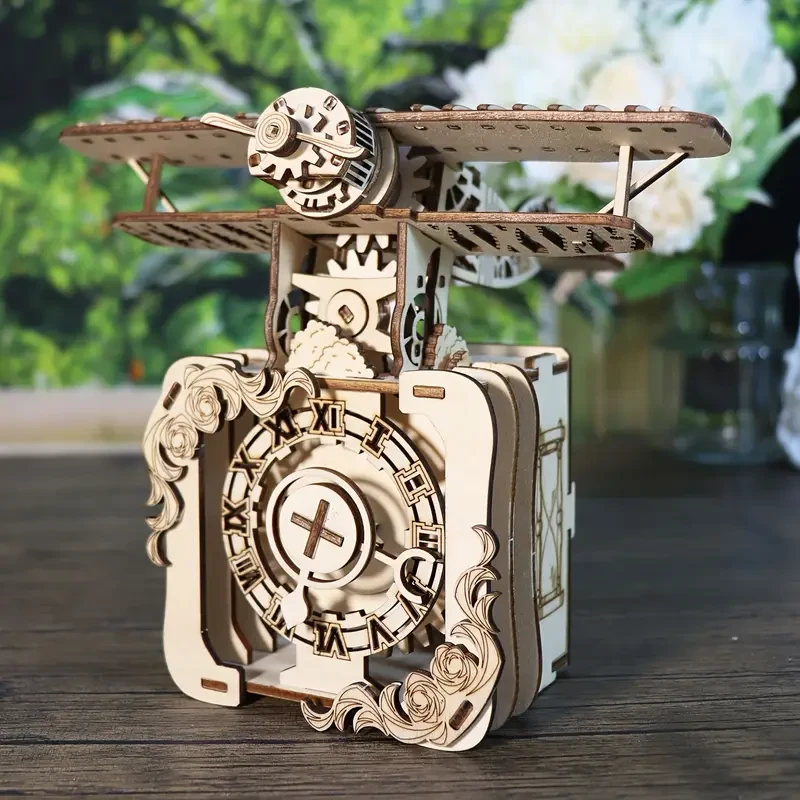3D Wooden Airplane Puzzle Music Box