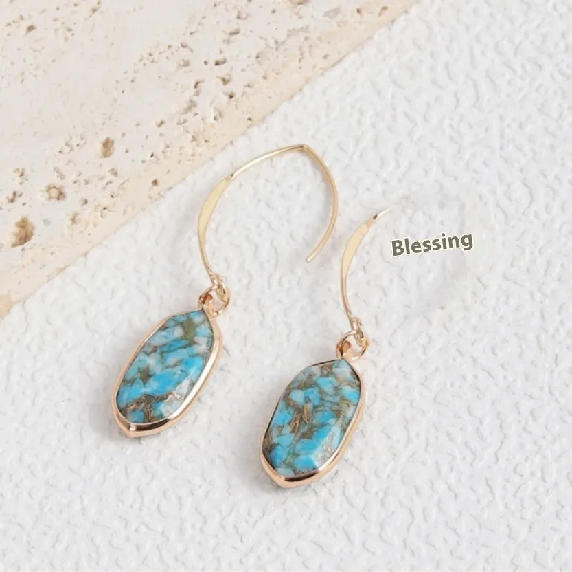 Fashion Turquoise Oval Edging Copper Earrings