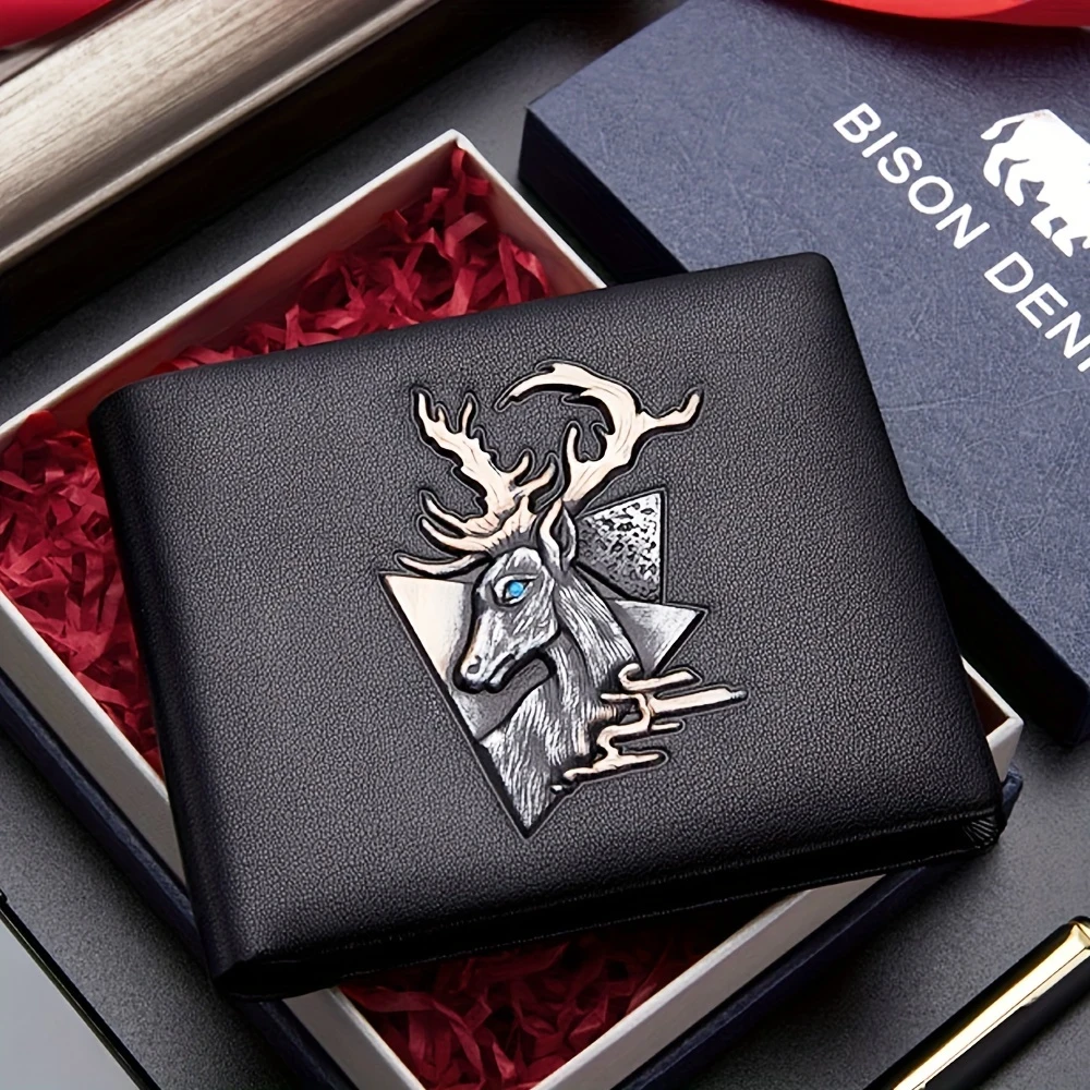 BISON DENIM Vintage Black Genuine Leather Wallet