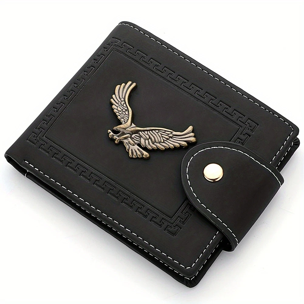 Men's Compact Leather Wallet with Eagle Emblem