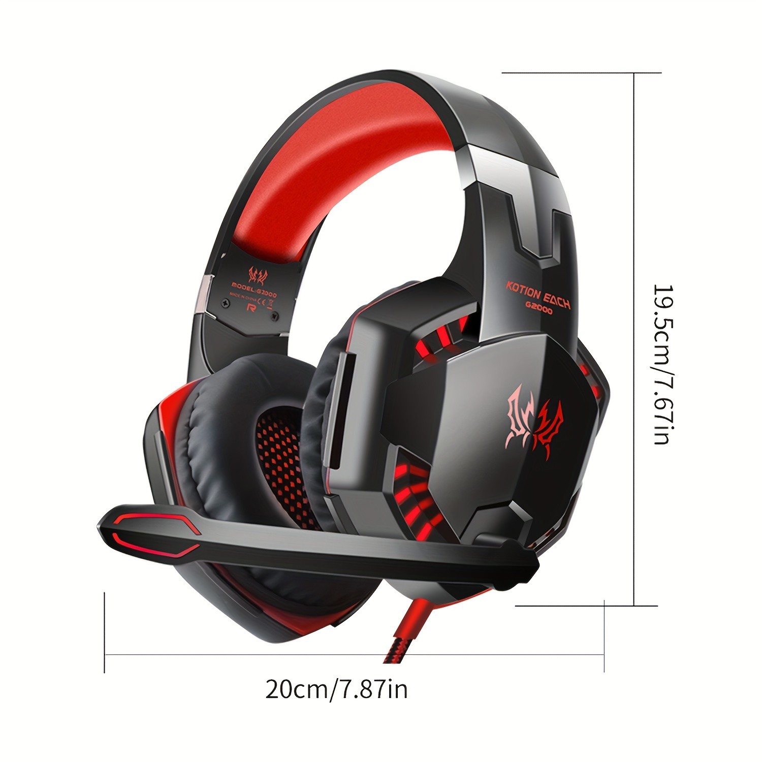 G2000 Gaming Headset Immersive Audio, Noise Cancelling Mic, LED Lights, Soft Memory Earmuffs