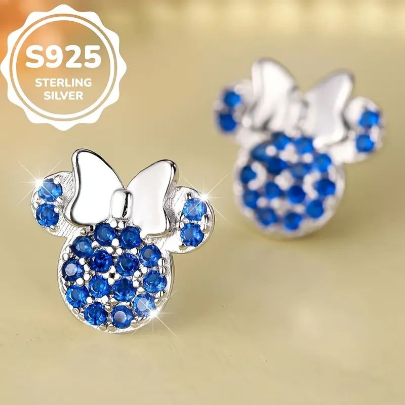 S925 Silvery cute blue Mickey earrings 2.8g