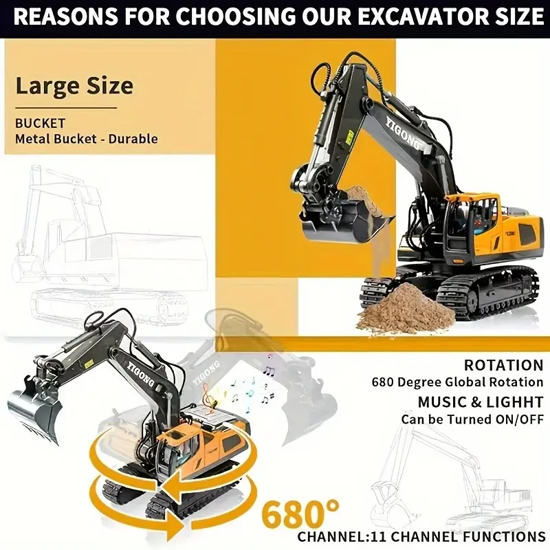1pc Yigong 1:20 Scale Remote Control Alloy Excavator