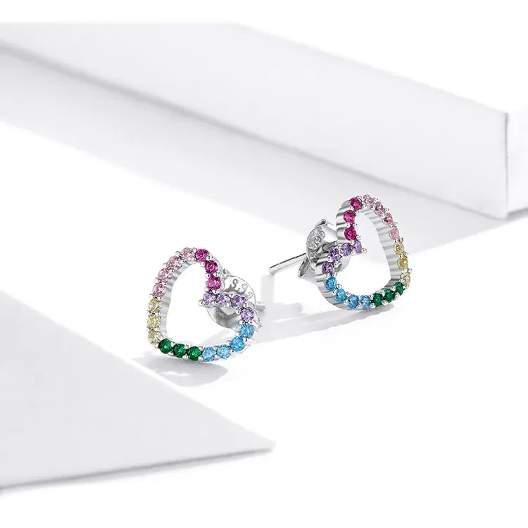Rainbow Earrings Sterling Silver S925 Heart-shaped Color