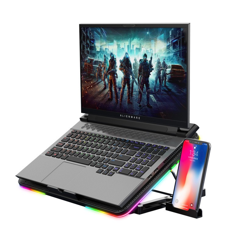 Cross-Border New Product Notebook Cooler Office Desk Adjustable Rgb Notebook Cooler
