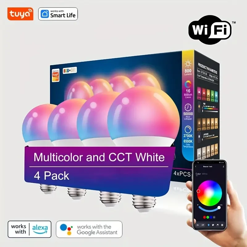 4pcs Tuya Smart Wi-Fi LED Light Bulbs