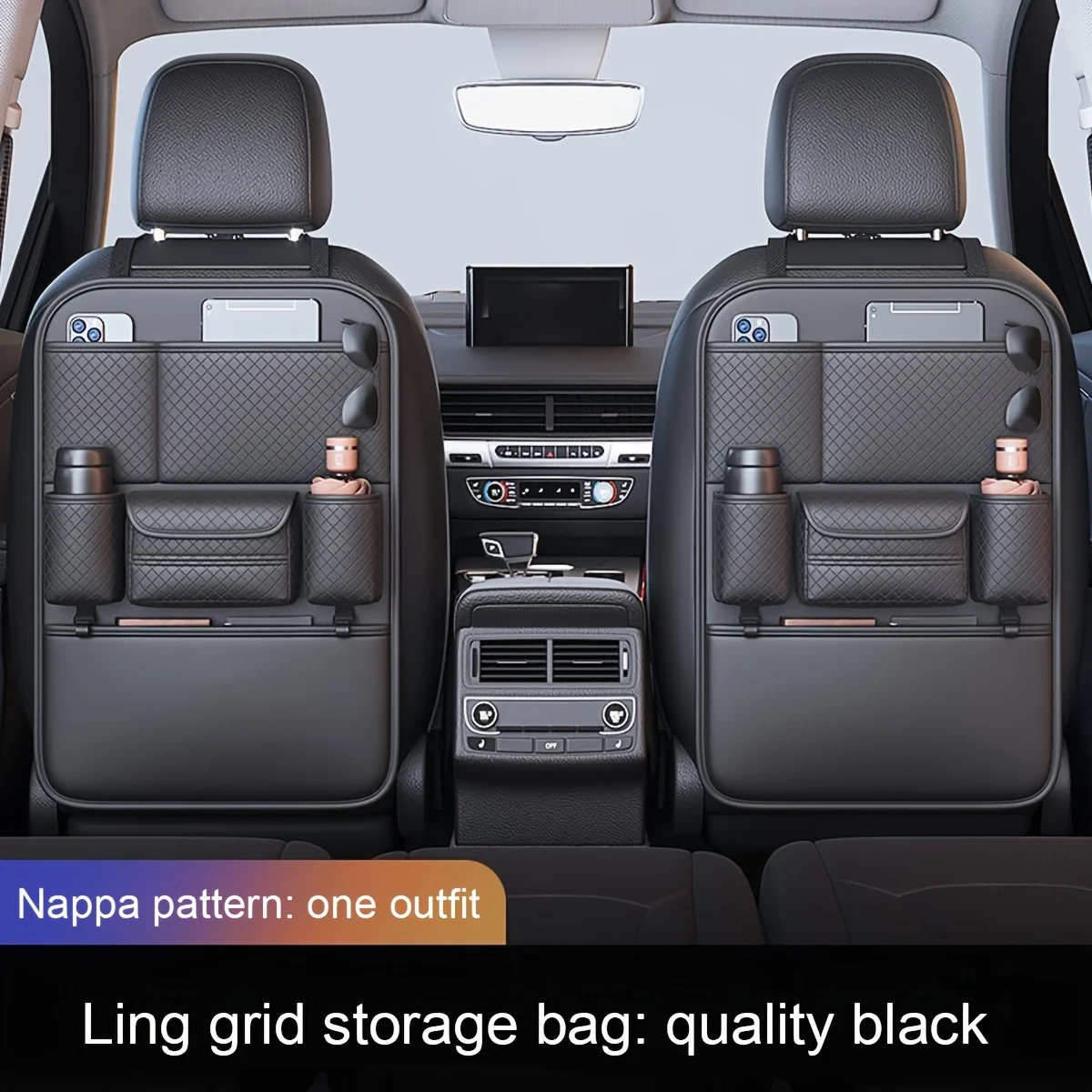 Large Capacity PU Leather Car Seat Back Organizer with Multi-Compartment Storage