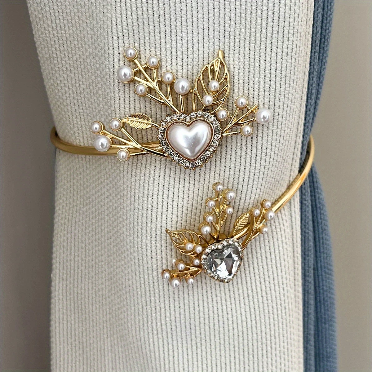 Elegant Metal Faux Pearl Curtain Holdback