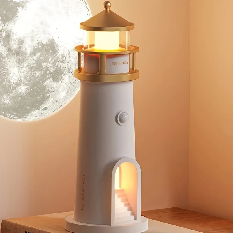lighthouse night light with a clear moon projection image