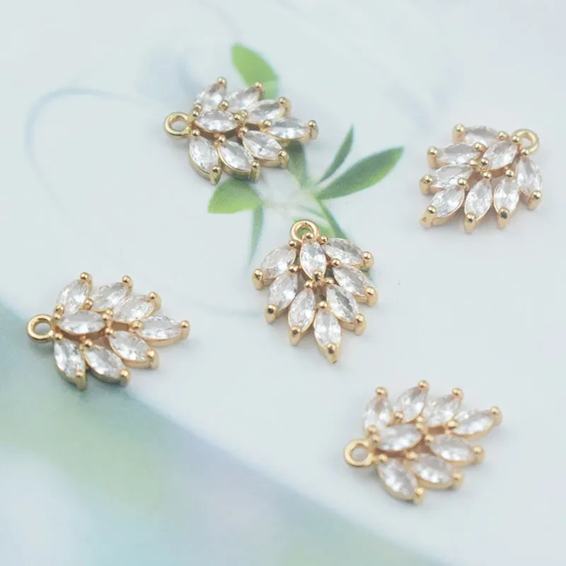 Handmade DIY With Perforated Leaf Zircon Water Drop Earrings