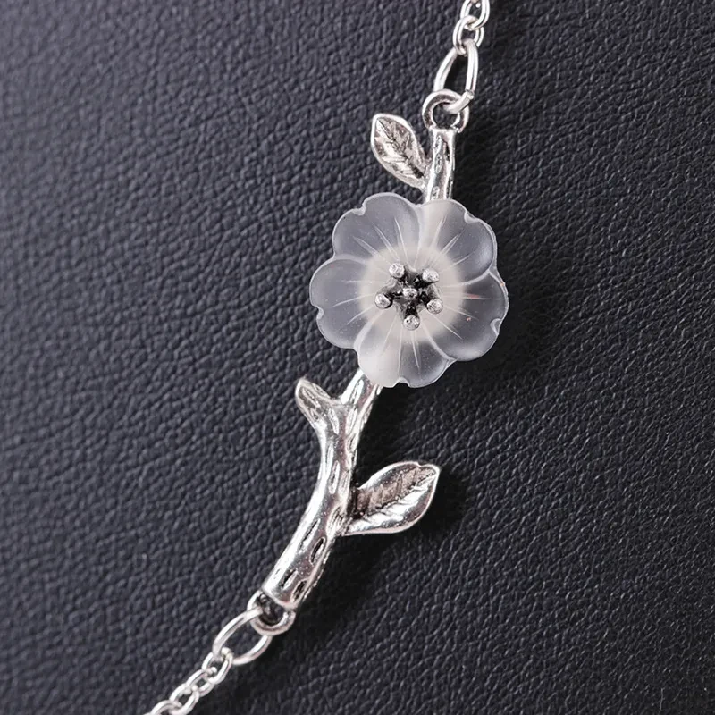 Tree branch Camellia Flower Pendant Necklace