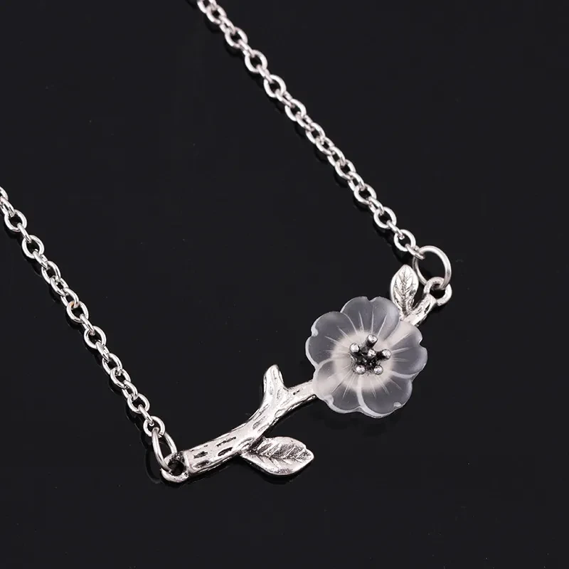 Tree branch Camellia Flower Pendant Necklace