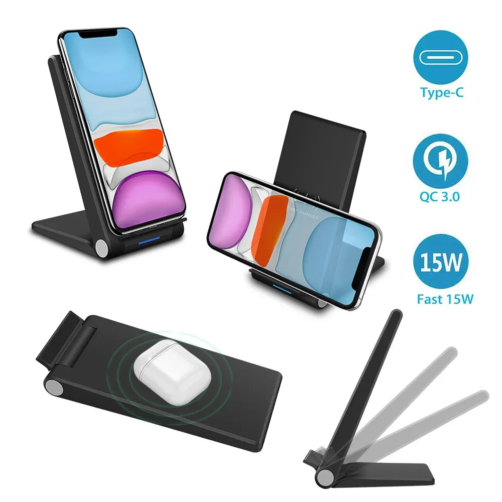 Folding Wireless Charger For Mobile Phone Vertical Wireless Charging Stand