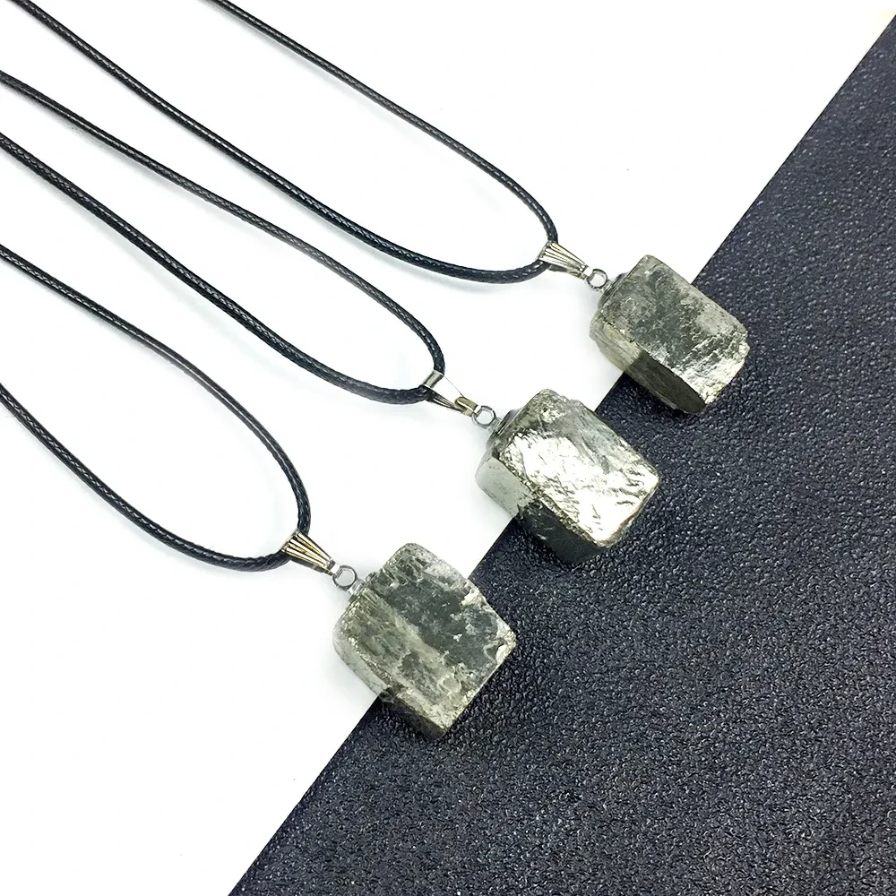 Irregular Square Pendant Brass Amphibole Necklace