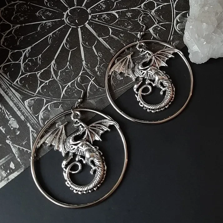 Silver-plated Dragon Pendant Earrings Silver